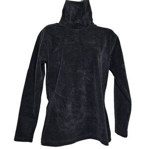 Vintage 80s Turtleneck Top Womens S Black Mod Ribbed Knit Corduroy Thick